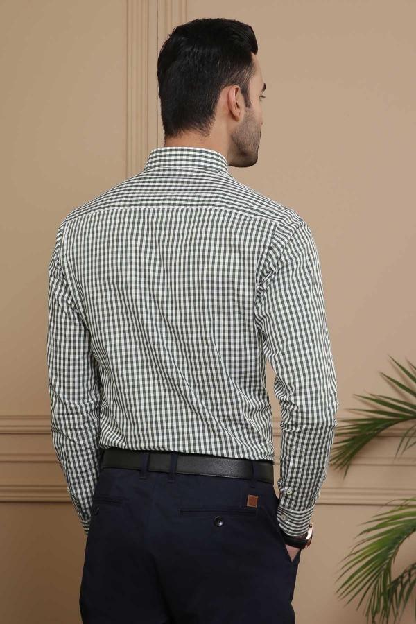 SEMI FORMAL FULL SLEEVE SLIM FIT GREEN WHITE CHECK - Image 3