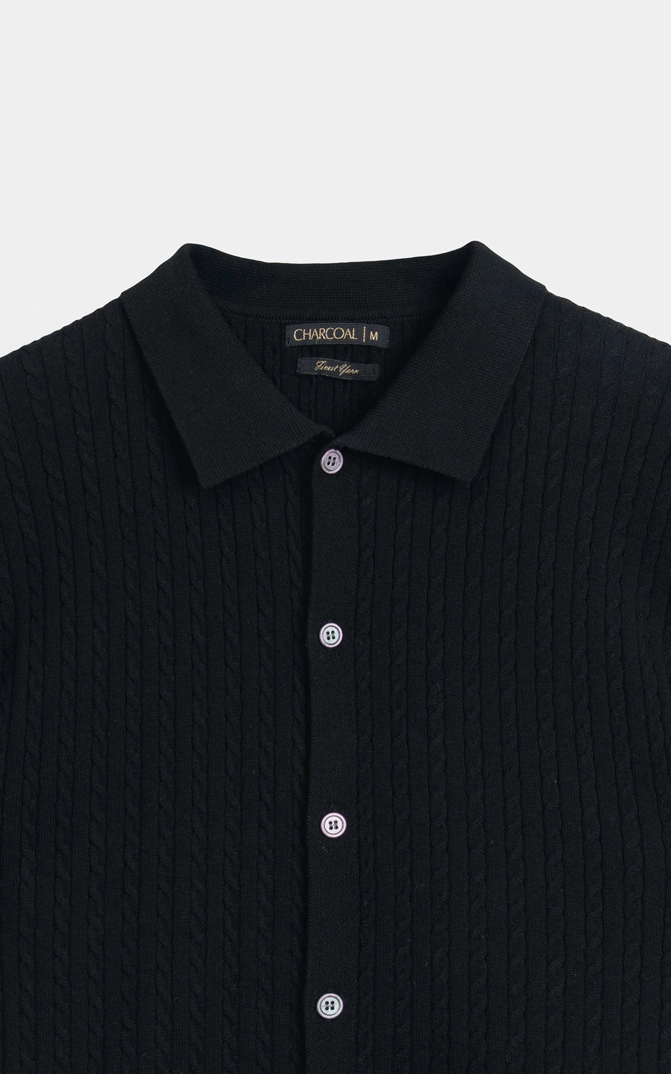 HALF SLEEVE CABLE KNIT CASUAL SHIRT BLACK - Image 4