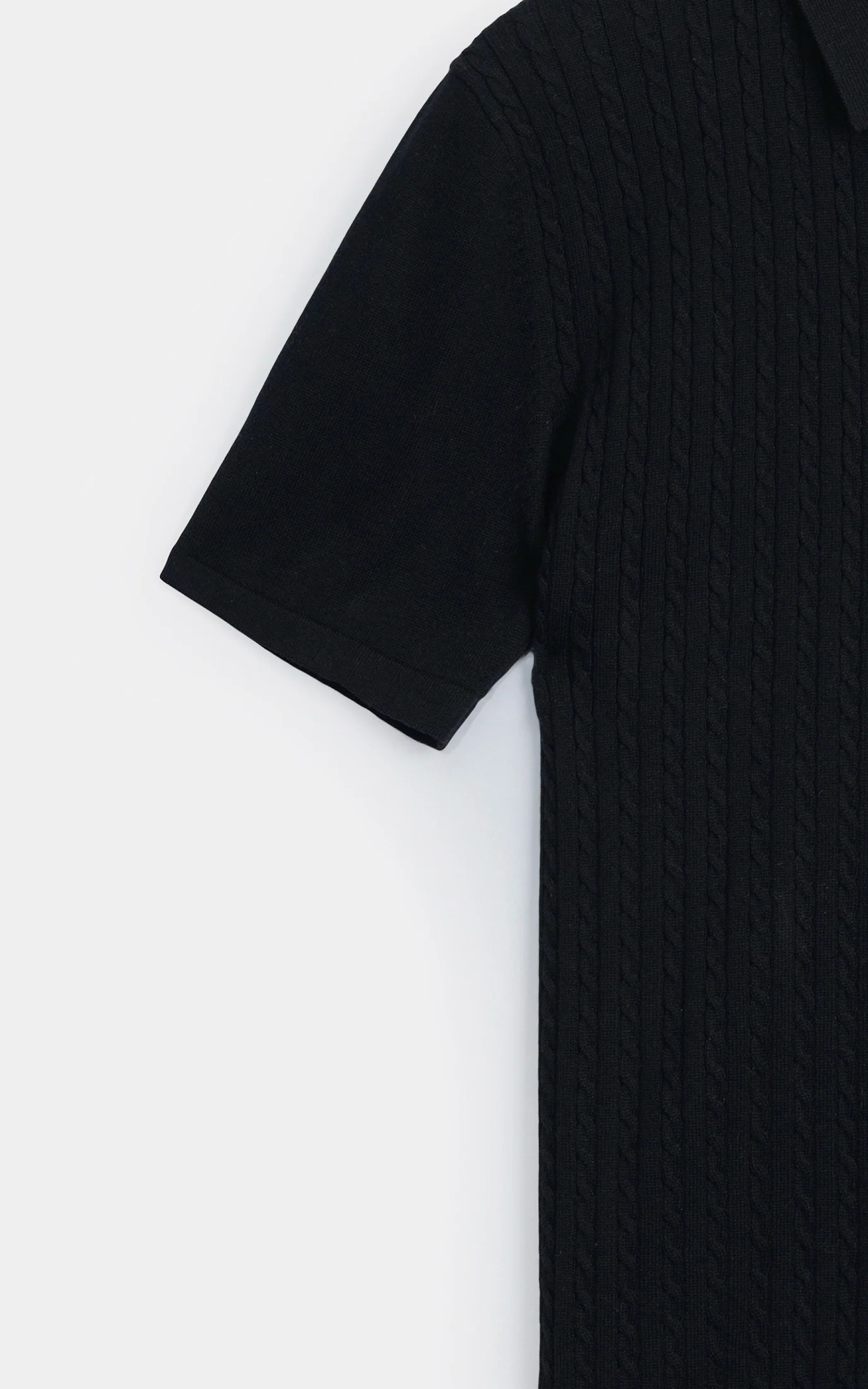 HALF SLEEVE CABLE KNIT CASUAL SHIRT BLACK - Image 5