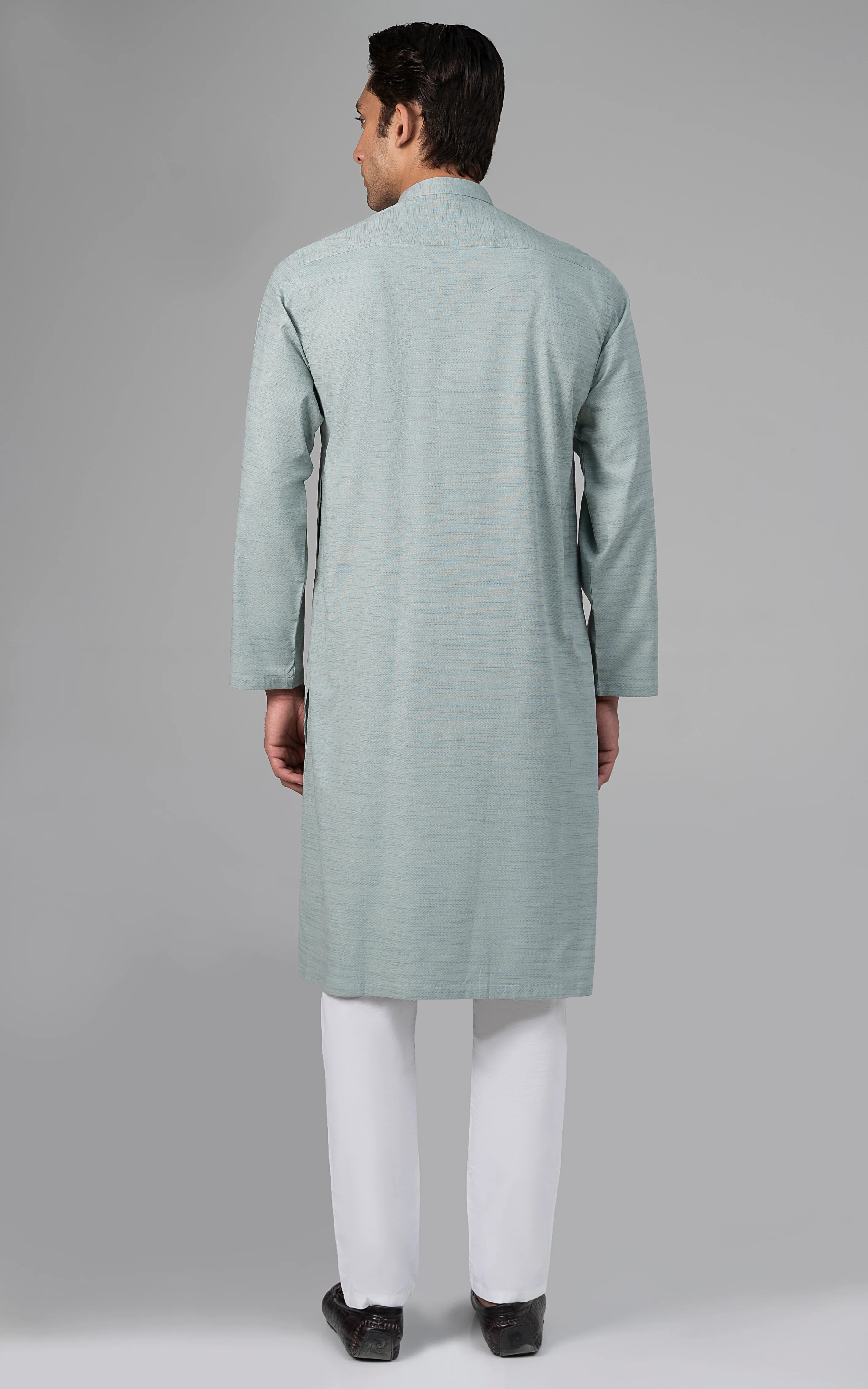 SELF TEXTURED KURTA SEA GREEN - Image 4