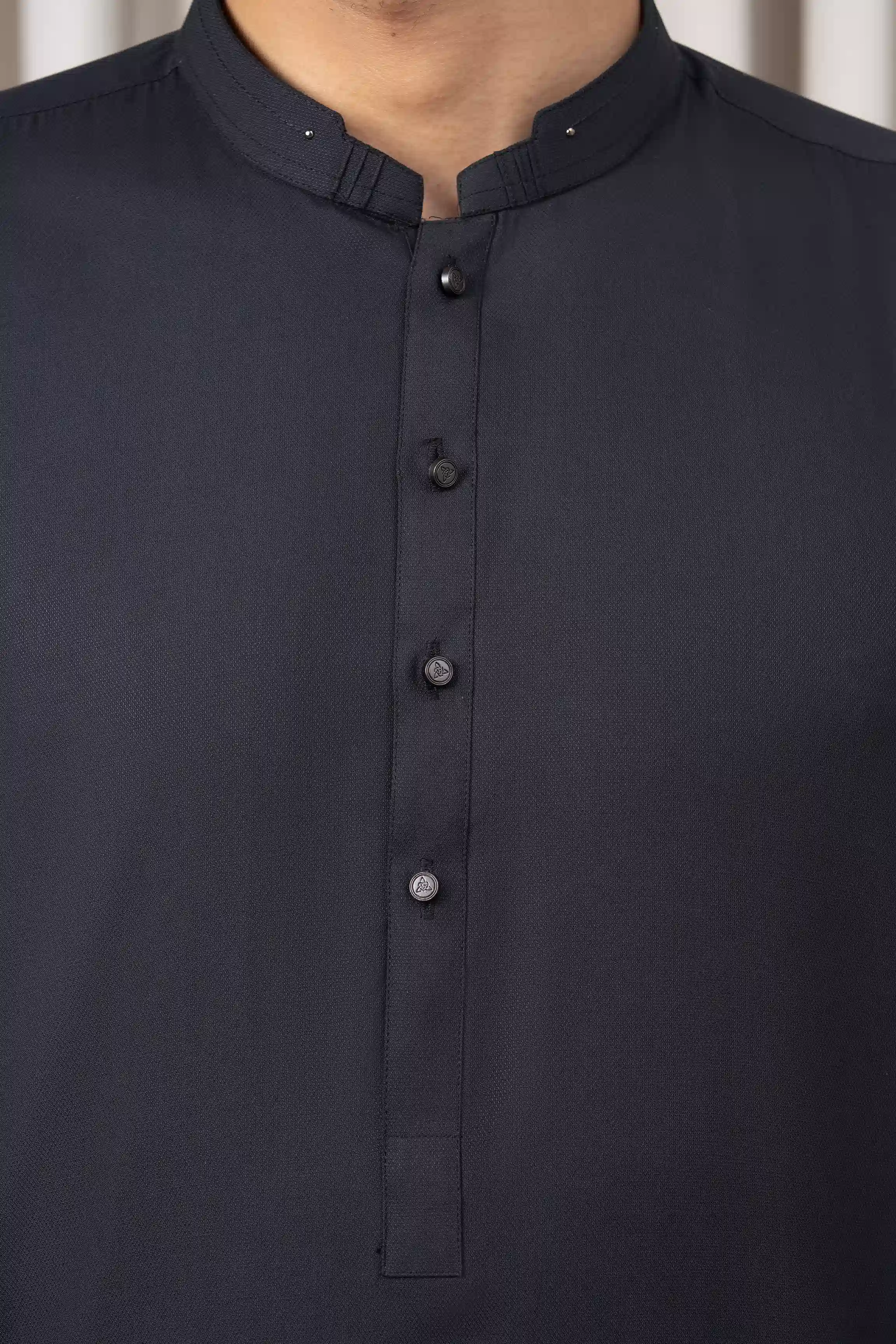 TEXTURED BLENDED KAMEEZ SHALWAR - SIGNATURE COLLECTION BLACK - Image 3