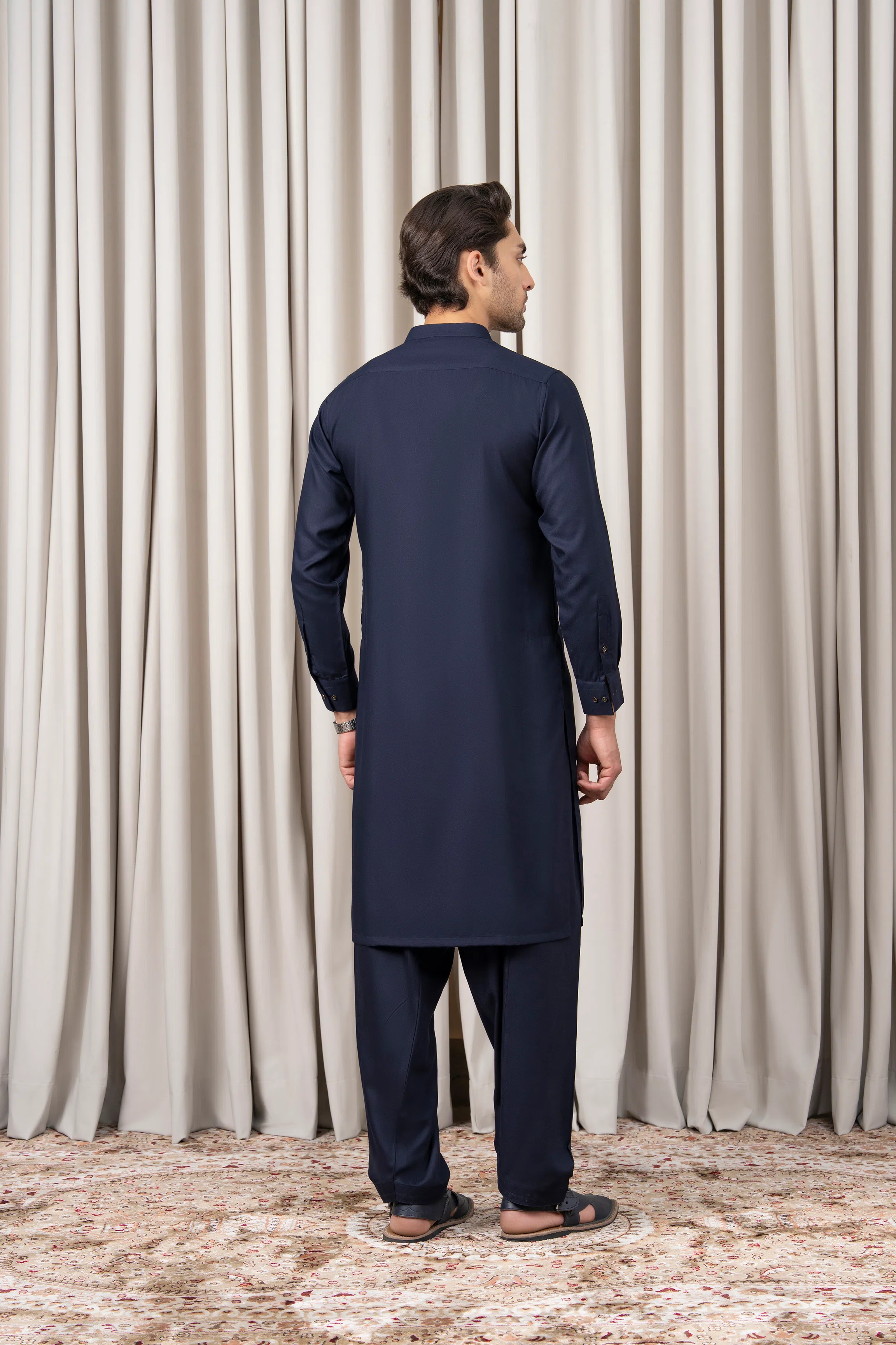 TEXTURED BLENDED KAMEEZ SHALWAR - SIGNATURE COLLECTION NAVY - Image 6